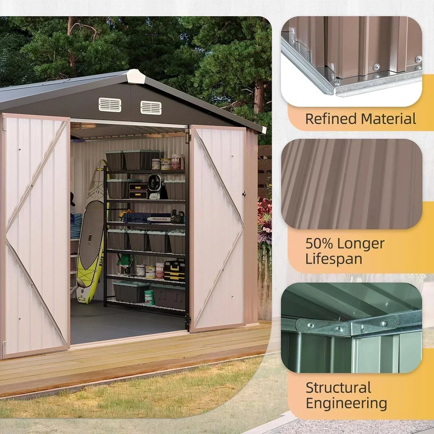 Aoxun 7.4x5.3FT Shed with Floor Galvanized Steel Outdoor Storage Shed Metal Garden Shed wourant