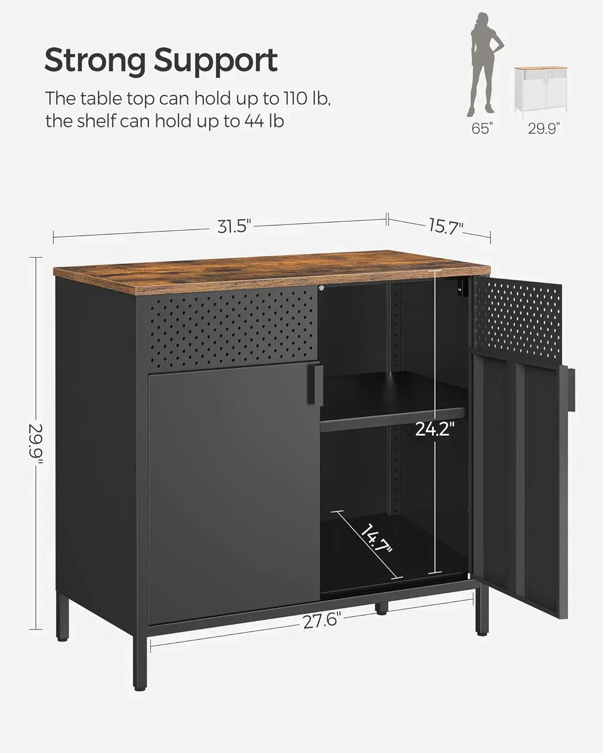 SONGMICS Storage Cabinet Metal Cabinet Sideboard with 2 Doors 15.7 x 31.5 x 29.9 inches wourant