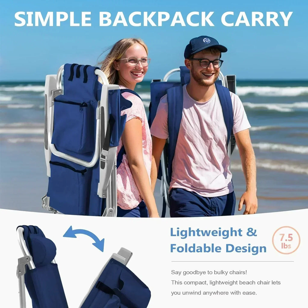 5-Position Aluminum Lay Flat Tall Backpack Beach Chairs 2 Pack Compact Portable Beach Chairs wourant