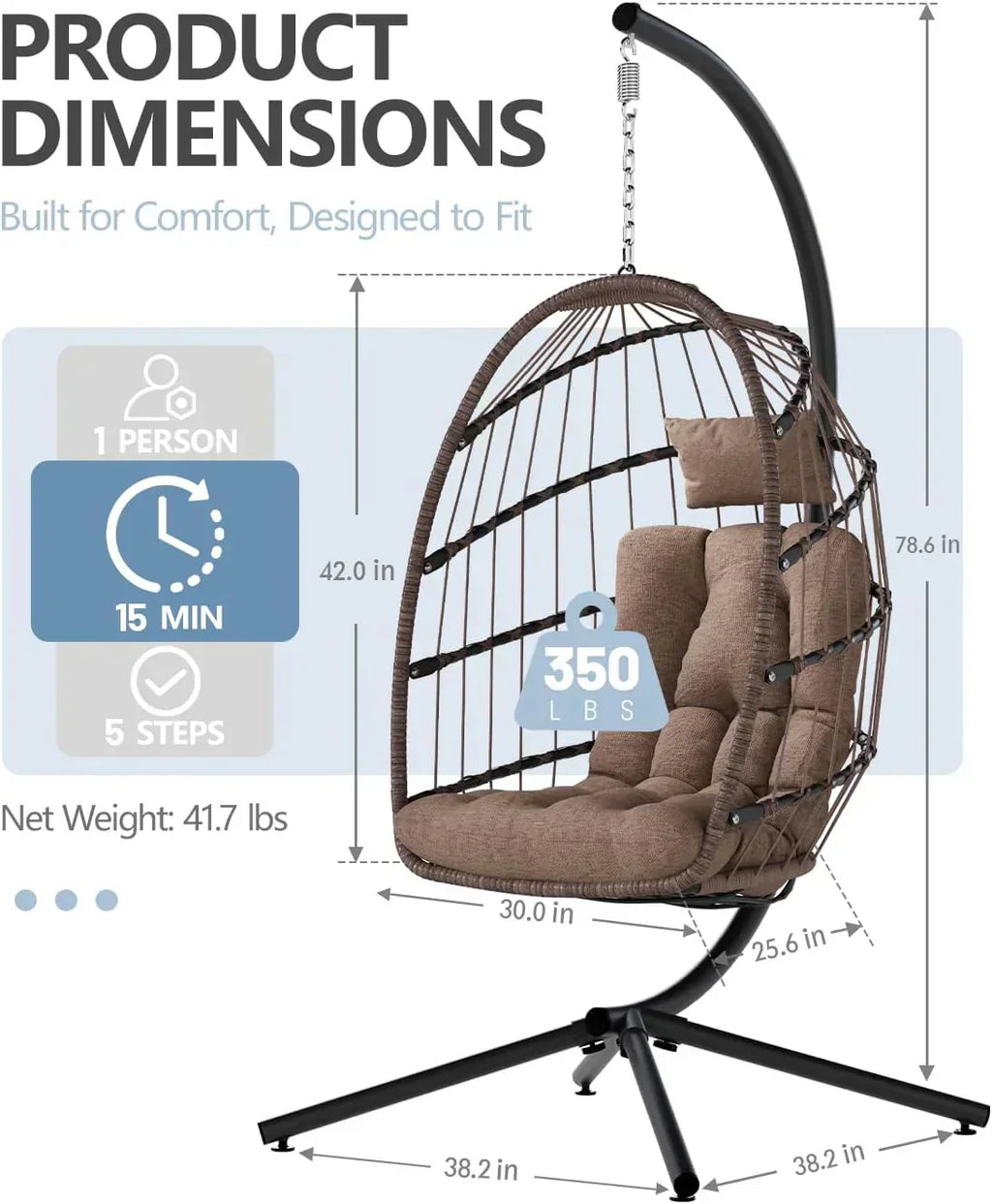 SWITTE Egg Chair Outdoor with Stand Indoor Wicker Hanging Egg Swing Chair with Cushion wourant