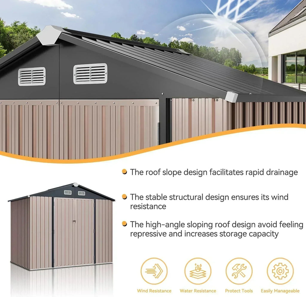 Aoxun 6.2x4 FT Shed Outdoor Storage Shed Metal Garden Shed Sloping Roof Tool Shed Bike Shed wourant