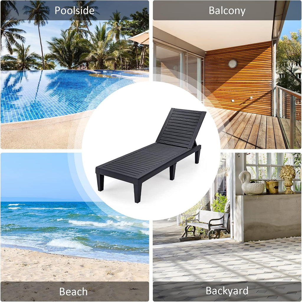 Outdoor Chaise Lounge Chair Lightweight Patio Lounge Recliner Chair with Adjustable Backrest wourant
