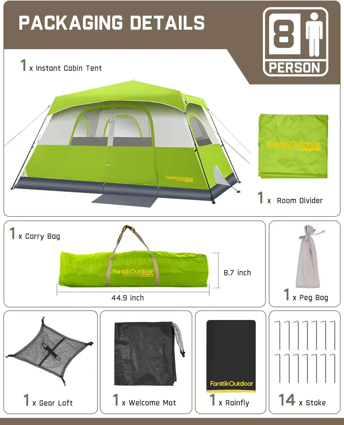 Portable camping tent for 4/6/8/10 people with instant cabin and rainproof and windproof wourant