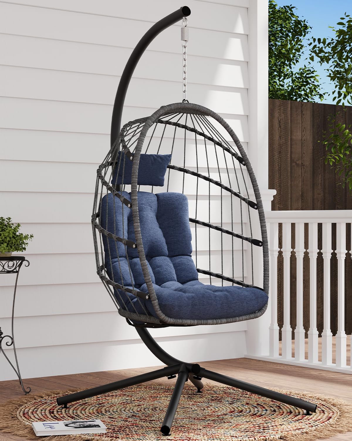 SWITTE Egg Chair Outdoor with Stand Indoor Wicker Hanging Egg Swing Chair with Cushion wourant