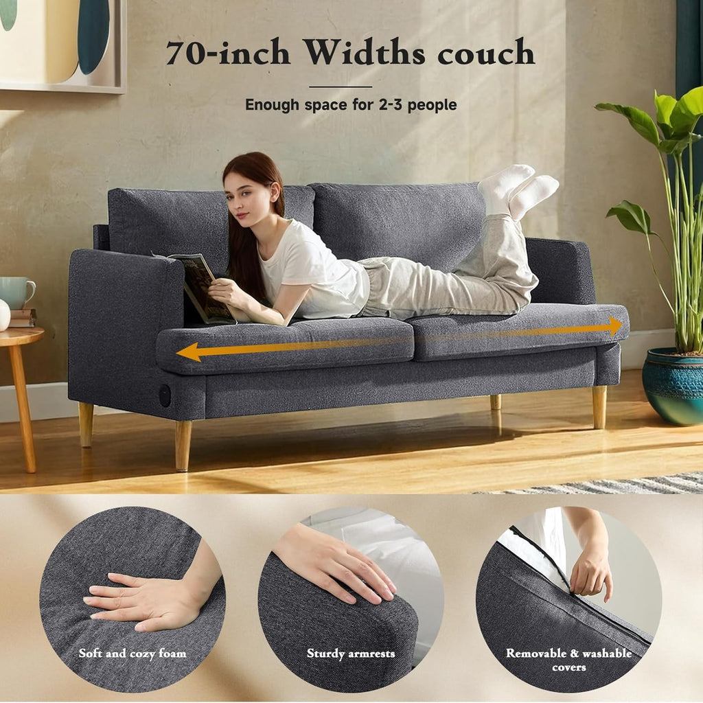 Loveseat Sofa Couch for Living Room with USB Type C Ports Dark Gray Upholstered Small Couches wourant