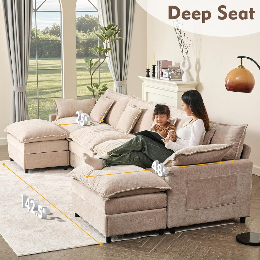 108 Inch U Shape Sofa Sectional Sofa Comfortable Cloud Sofa Living Room Deep Seat Sofa wourant