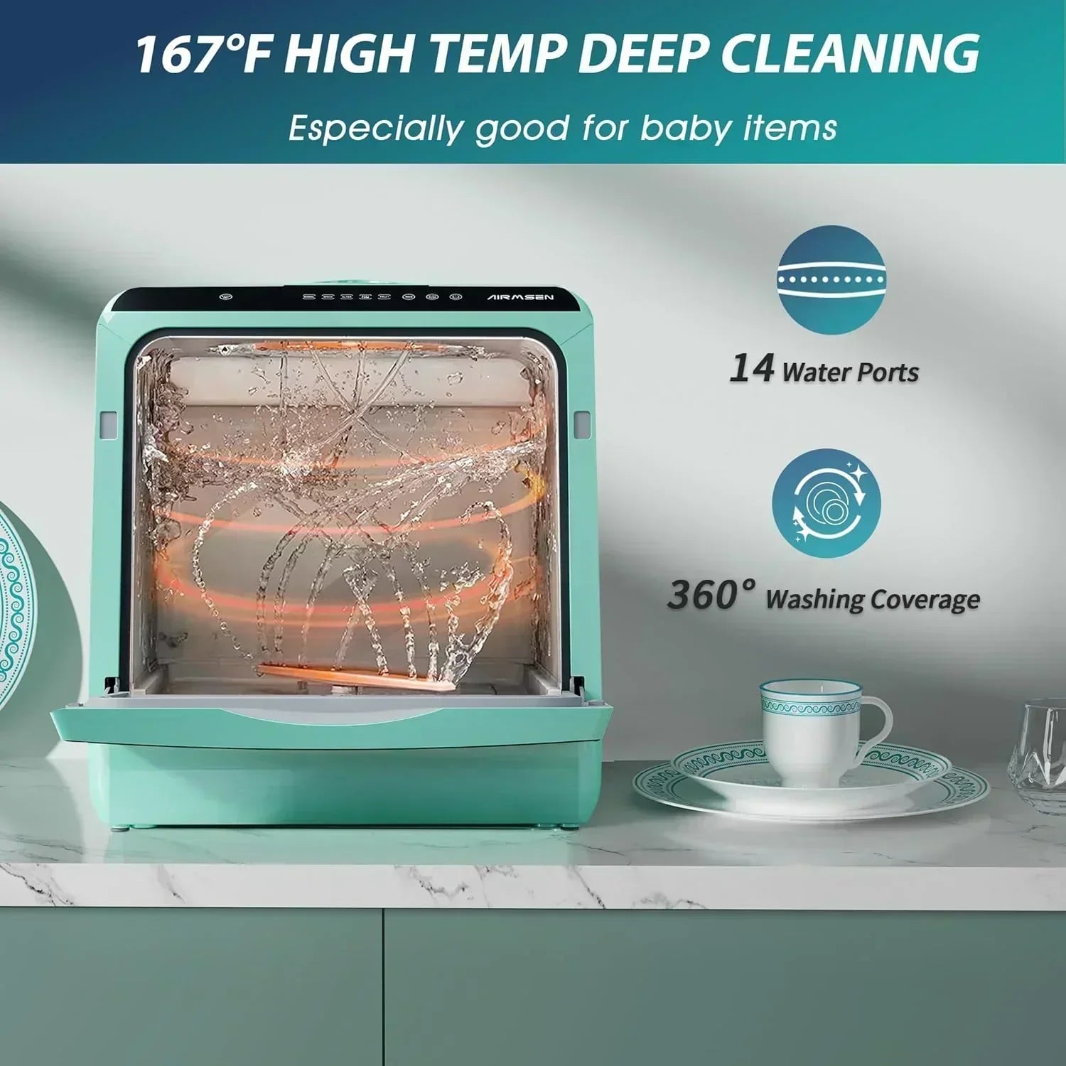 AIRMSEN portable tabletop dishwasher 5 washing programs mini dishwasher wourant