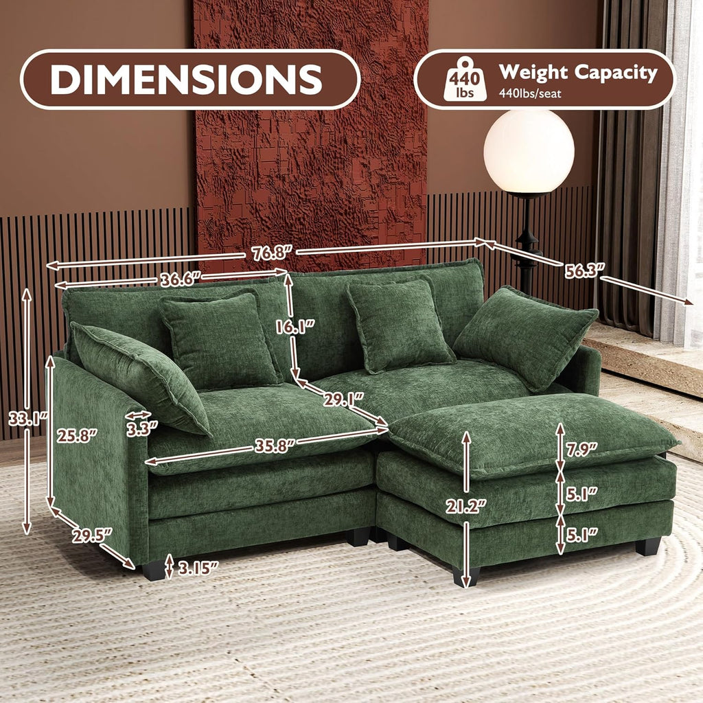 111.4 Inch L Shaped Modern Sofa Modular Cloud Sofa with Ottoman 4 Seater Chenille Deep Seat Sofa wourant