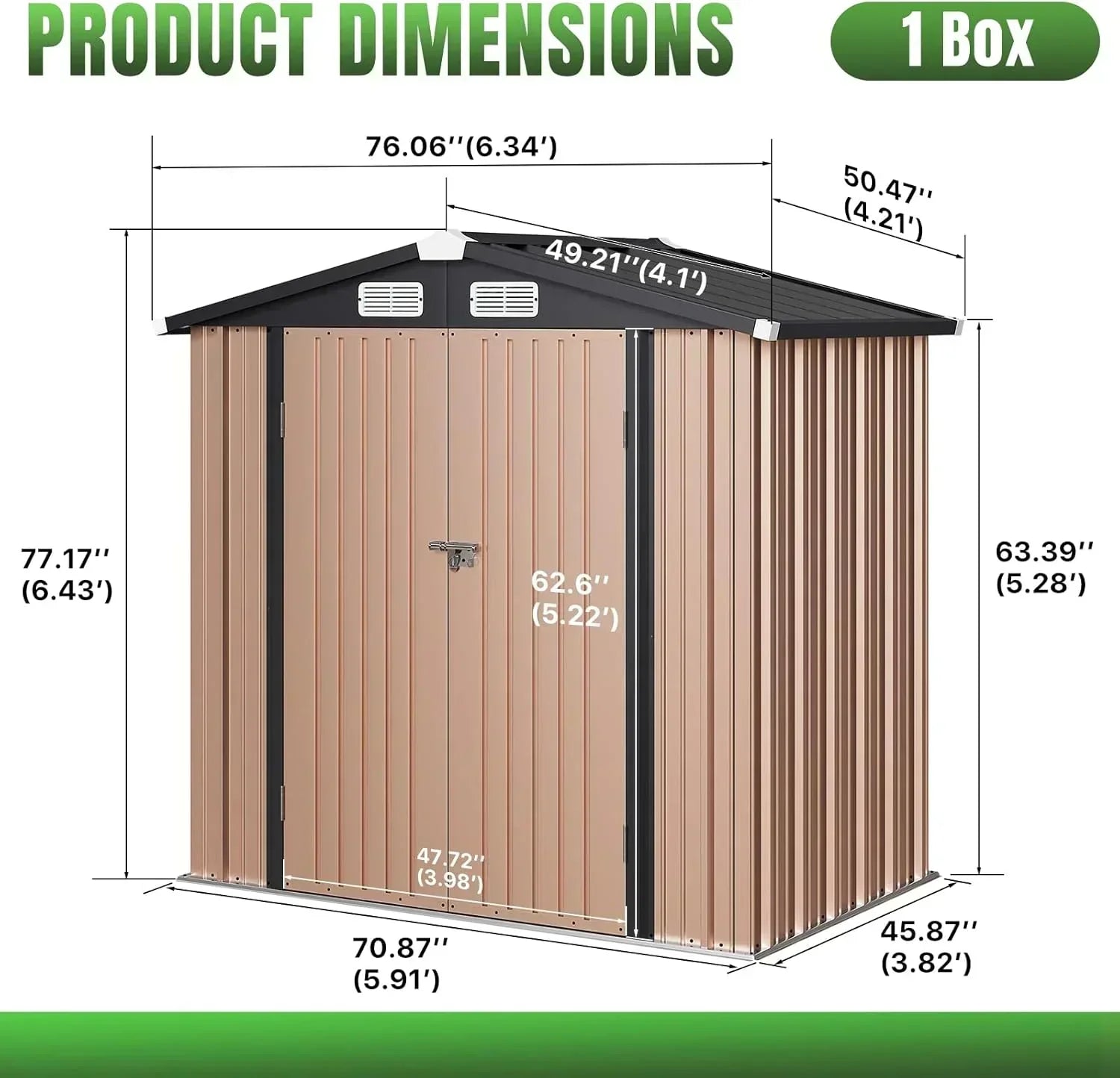 Aoxun 6.2x4 FT Shed Outdoor Storage Shed Metal Garden Shed Sloping Roof Tool Shed Bike Shed wourant