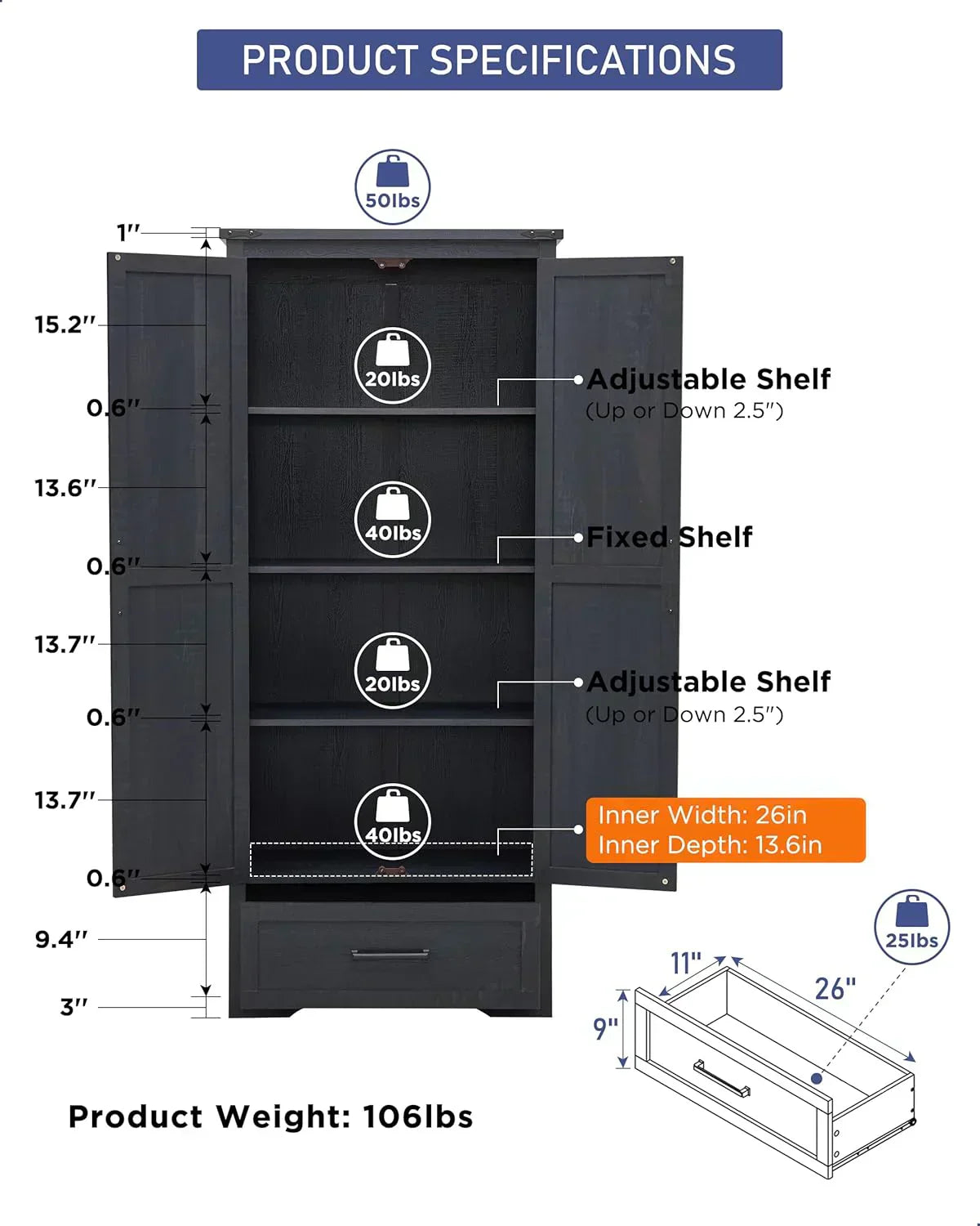 JXQTLINGMU Farmhouse Kitchen Pantry 72" Tall Wood Kitchen Storage Cabinet Adjustable Shelves wourant