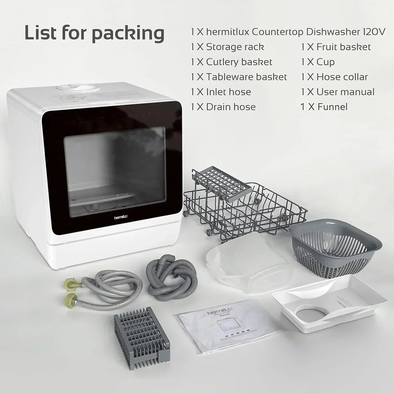 Hermitlux tabletop dishwasher 7 wash programs portable mini dishwasher wourant