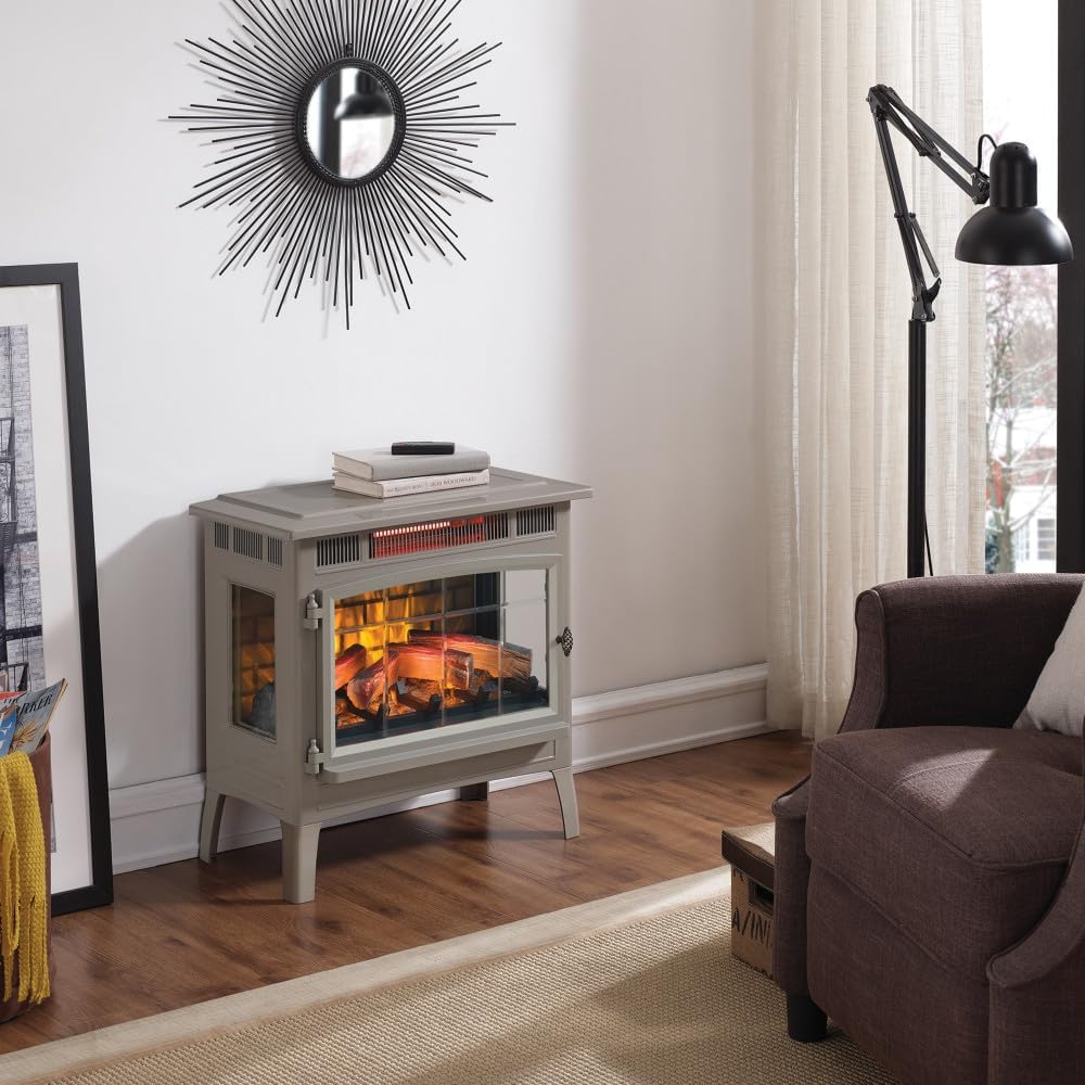 Freestanding Electric Fireplace Stove Heater with 3D Flame Effect for 1000 Sq. Ft wourant
