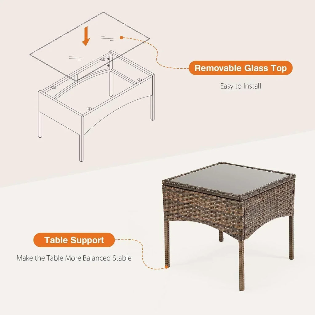 Sweetcripy Patio Furniture Set 3 Pieces Outdoor Furniture with Soft Cushion and Glass Table wourant
