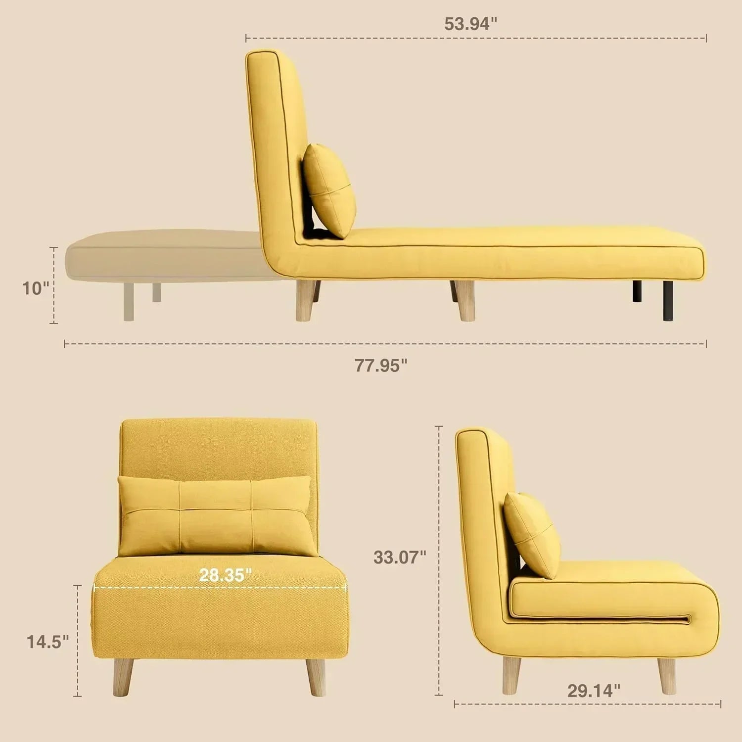 3-in-1 sleeper chair bed convertible chair bed futon sofa with adjustable backrest wourant