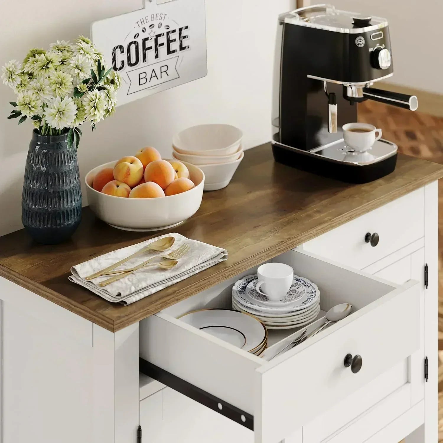 Farmhouse style console table coffee bar entry table with storage rack sofa table wourant