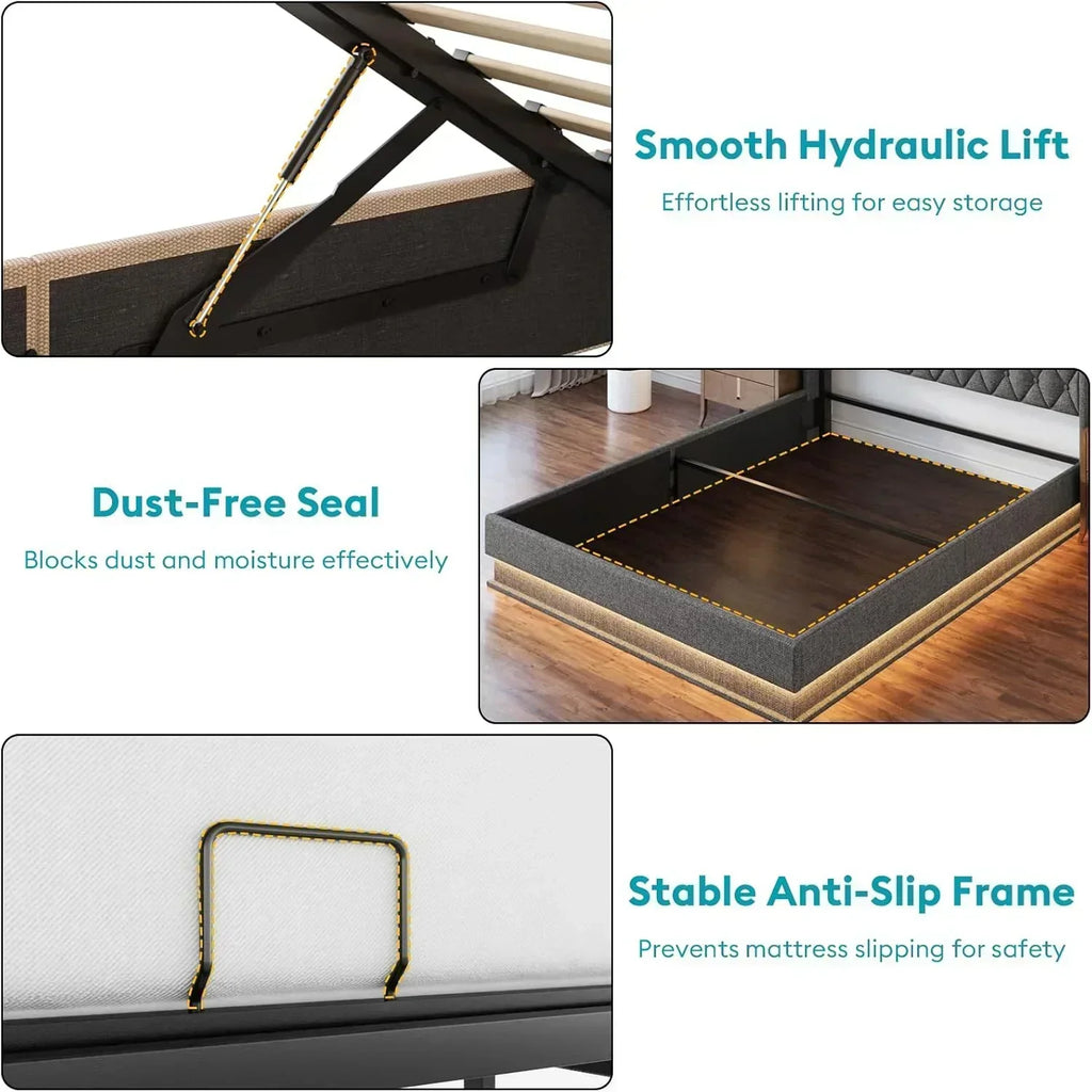 Queen Bed Frame with Storage Lift Up Queen Size Bed Frame Headboard Upholstered Platform Bed wourant