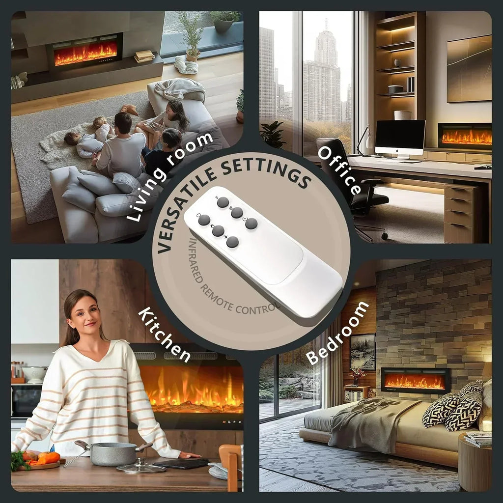EUHOMY 50 Inch Electric Fireplace Wall Recessed Adjustable Flame Color Fireplace Heater wourant