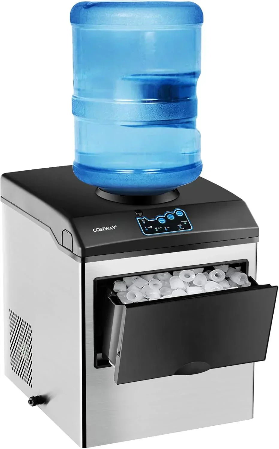 COSTWAY Countertop Ice Maker with Water Dispenser 3 Sizes Bullet Shaped Ice 48lbs/Day wourant
