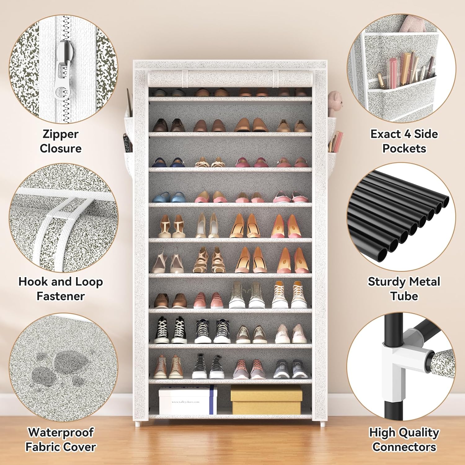 ROJASOP 10 Tier Shoe Rack with Covers Large Capacity Stackable Tall Shoe Shelf Storage wourant