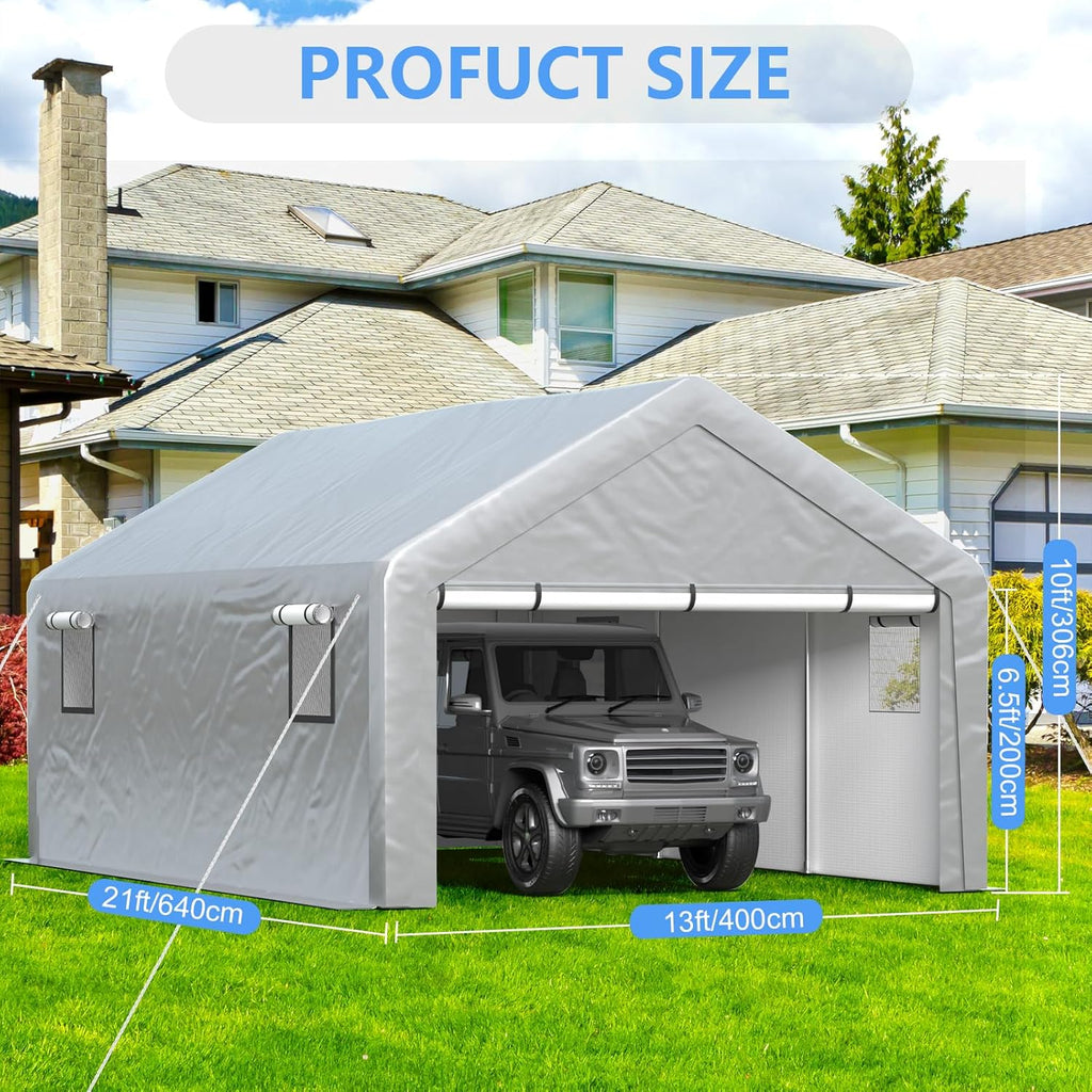 6x8 ft Heavy Duty Carport Tent Portable Garage Removable Side Walls Four Seasons Tarpaulin wourant