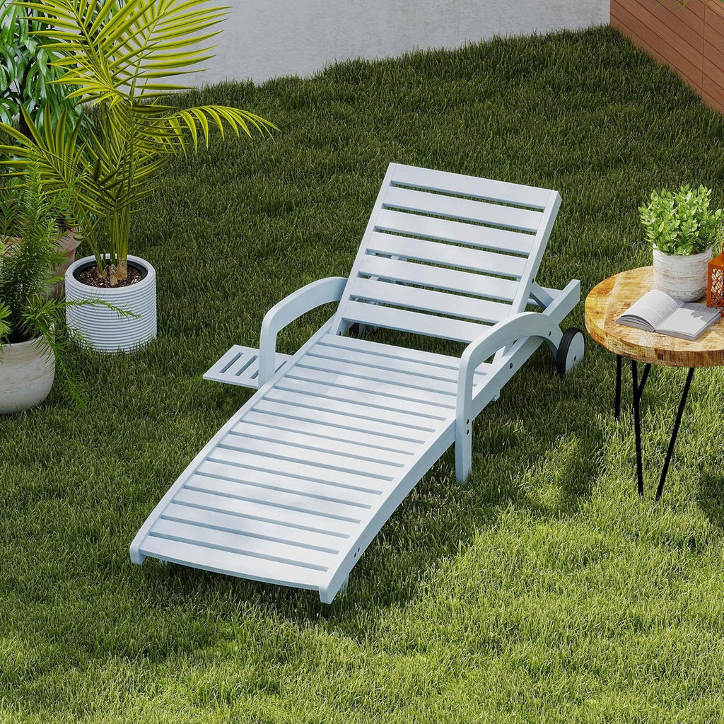 Pool Chaise Lounge Chairs Set of 4 5-Position Adjustable Outdoor Patio Lounge Chairs Wood Reclining Chaise Lounger Chair with Pullout Side Table wourant