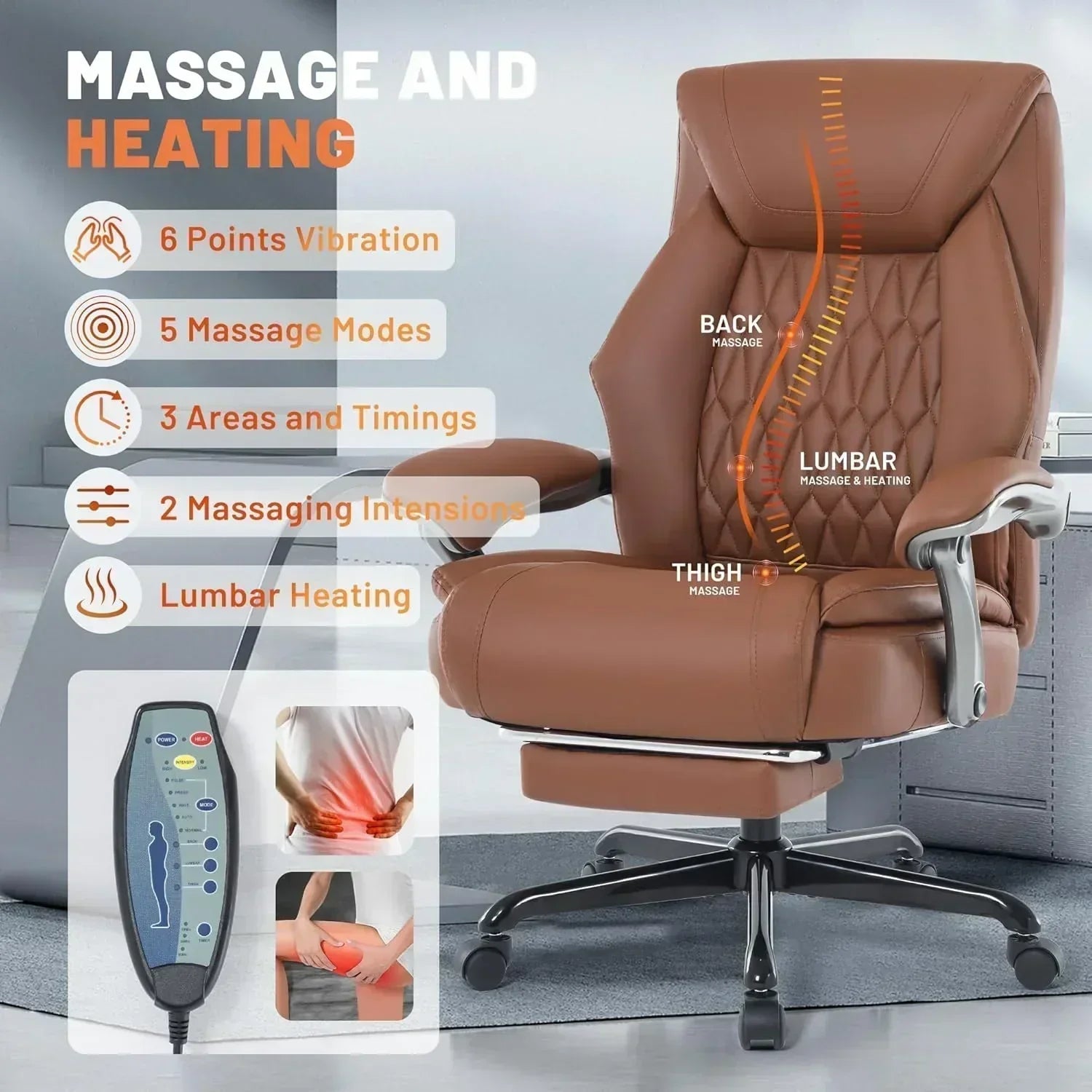 Massage Office Chair with Heating and Footrest Ergonomic Executive Reclining Office Chair wourant