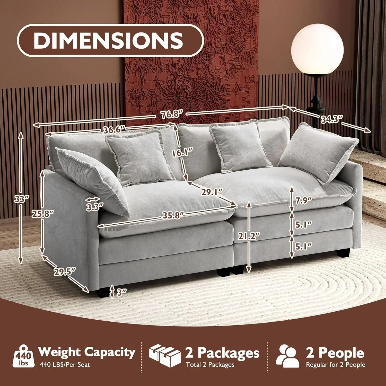 ihanherry 146-inch U-shaped modern sofa modular area cloud sofa wourant