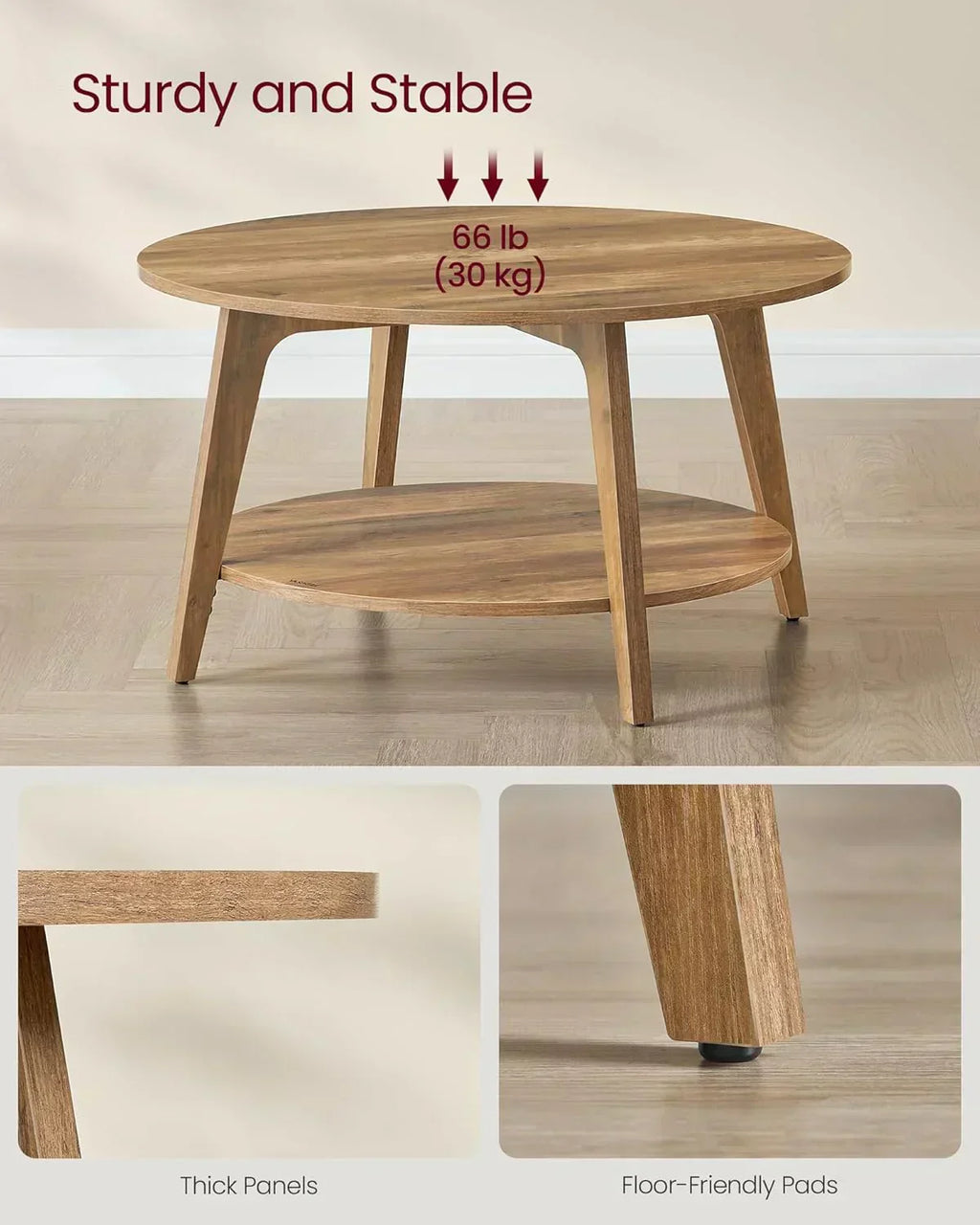 VASAGLE Round Coffee Table 2 Tier Coffee Table with Storage for Living Room 31.5 x 17.7 Inches wourant