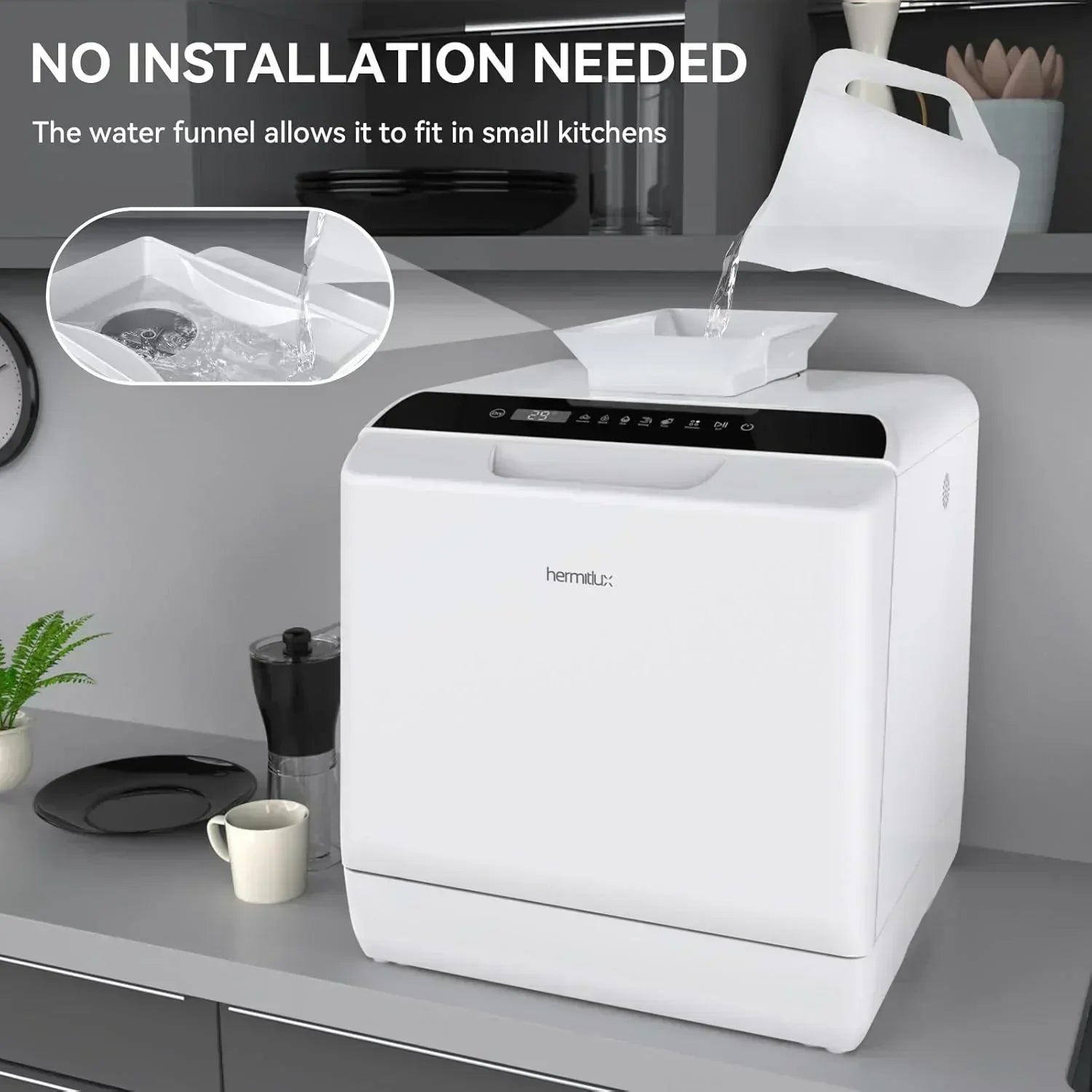 Hermitlux tabletop dishwasher 7 wash programs portable mini dishwasher wourant