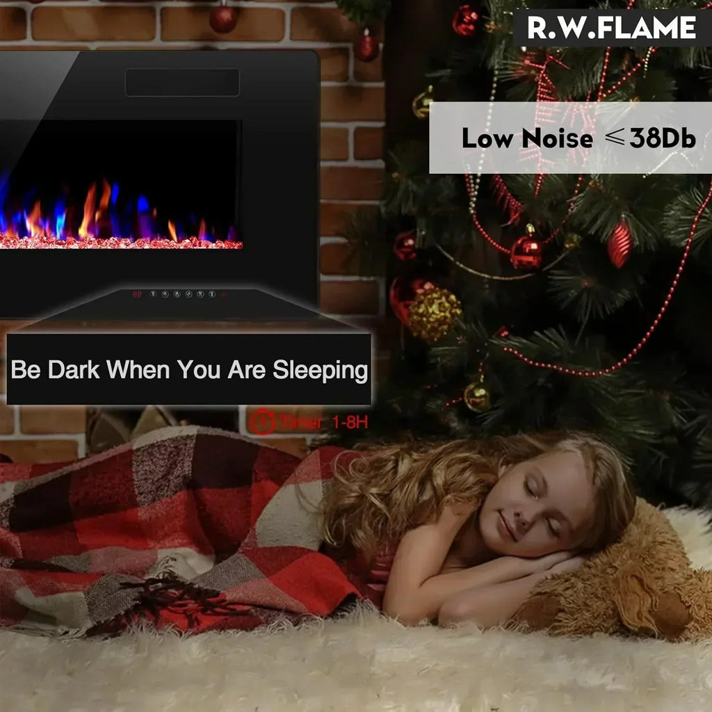 R.W.FLAME 60" Recessed and Wall Mounted Electric Fireplace Low Noise Fit for 2 x 6 Stud wourant
