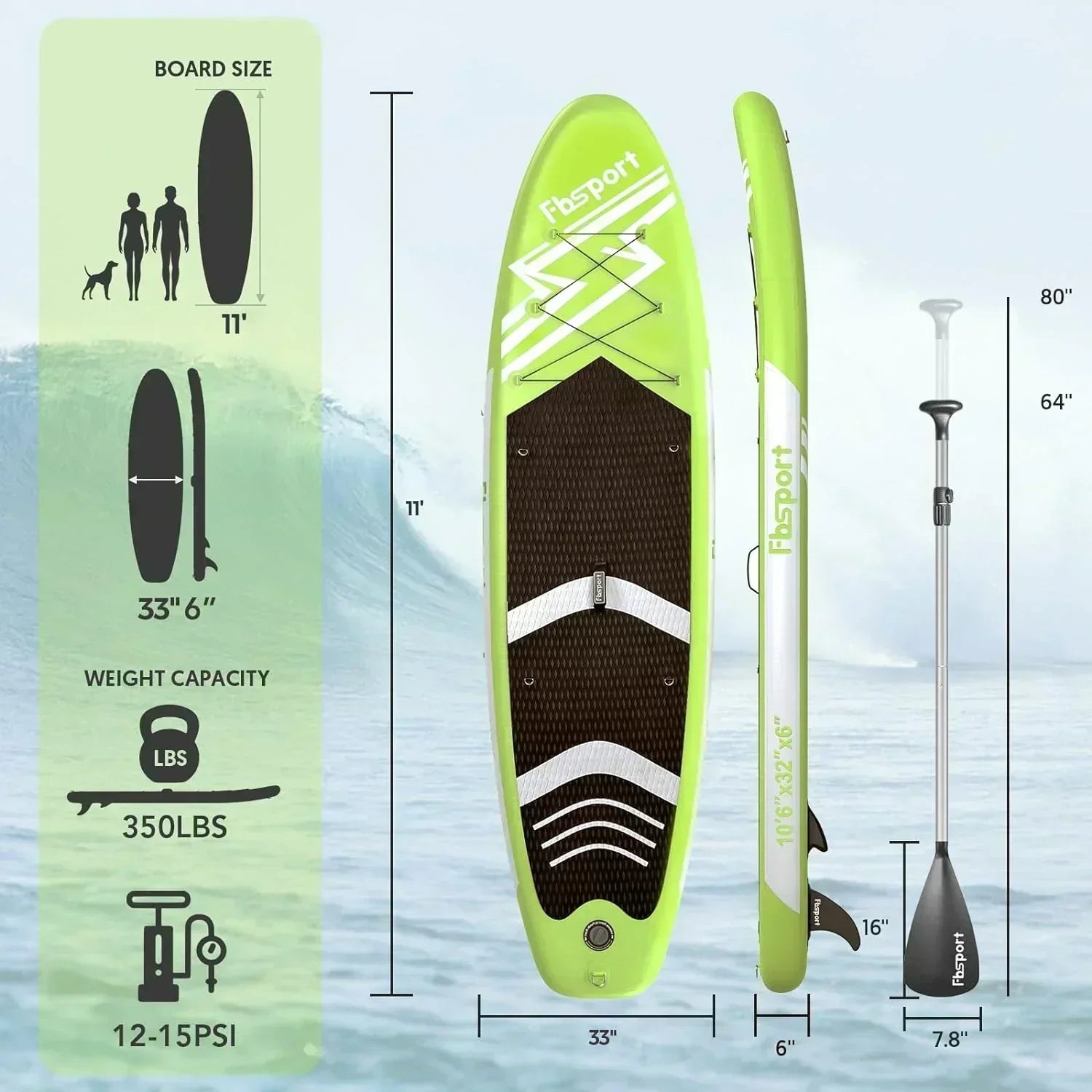 FBSPORT 11' Premium Stand Up Paddle Board Yoga Board with Durable SUP Accessories Carry Bag wourant