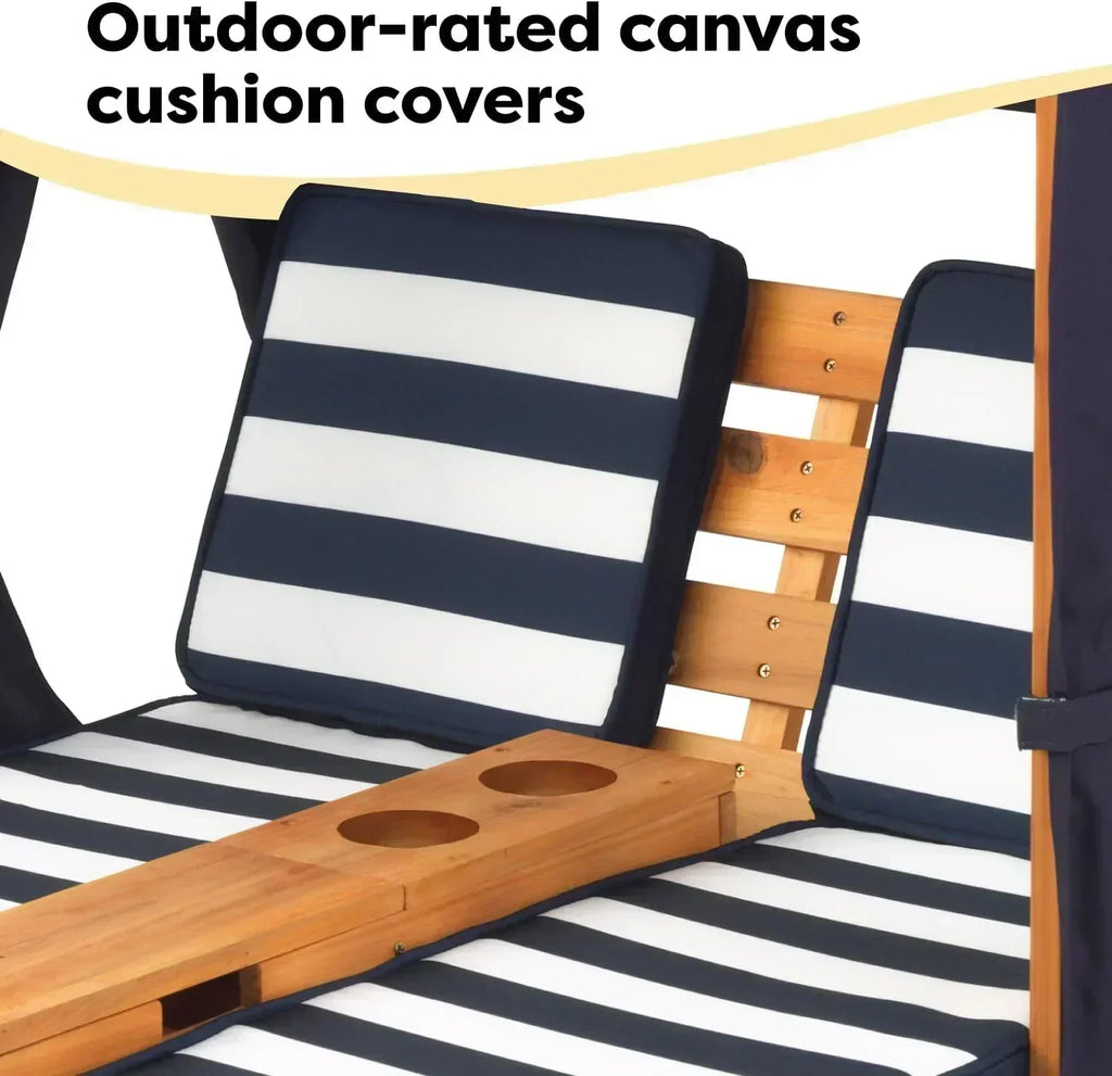 KidKraft Wooden Outdoor Double Chaise Lounge with Cup Holders Kids Patio Furniture Honey wourant