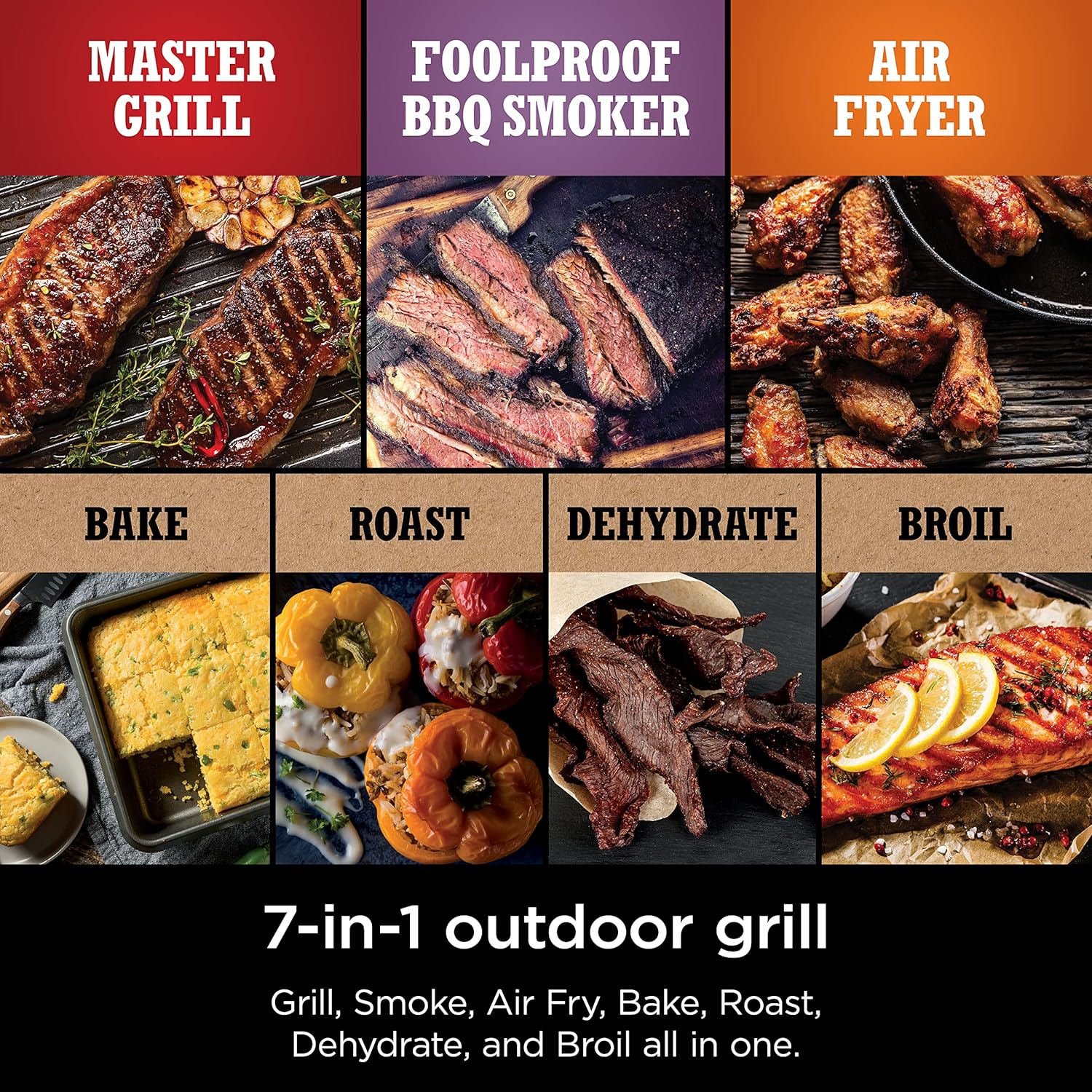 OG751 Woodfire Pro Outdoor Grill Built-In Thermometer 7-in-1 Master Grill BBQ Smoker wourant