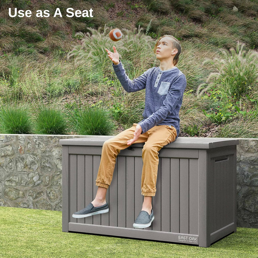 EAST OAK Outdoor Storage Box, 60 Gallon Deck Box Indoor and Outdoor Use, Waterproof Resin Storage Bin wourant