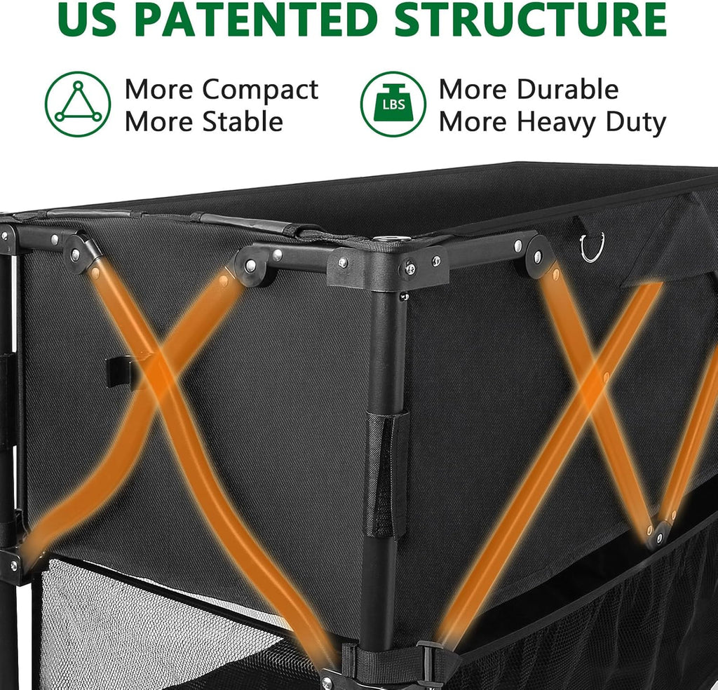 Double Decker Wagon 600lb Capacity 400L Collapsible Wagon 54" Extended Utility Folding Cart wourant