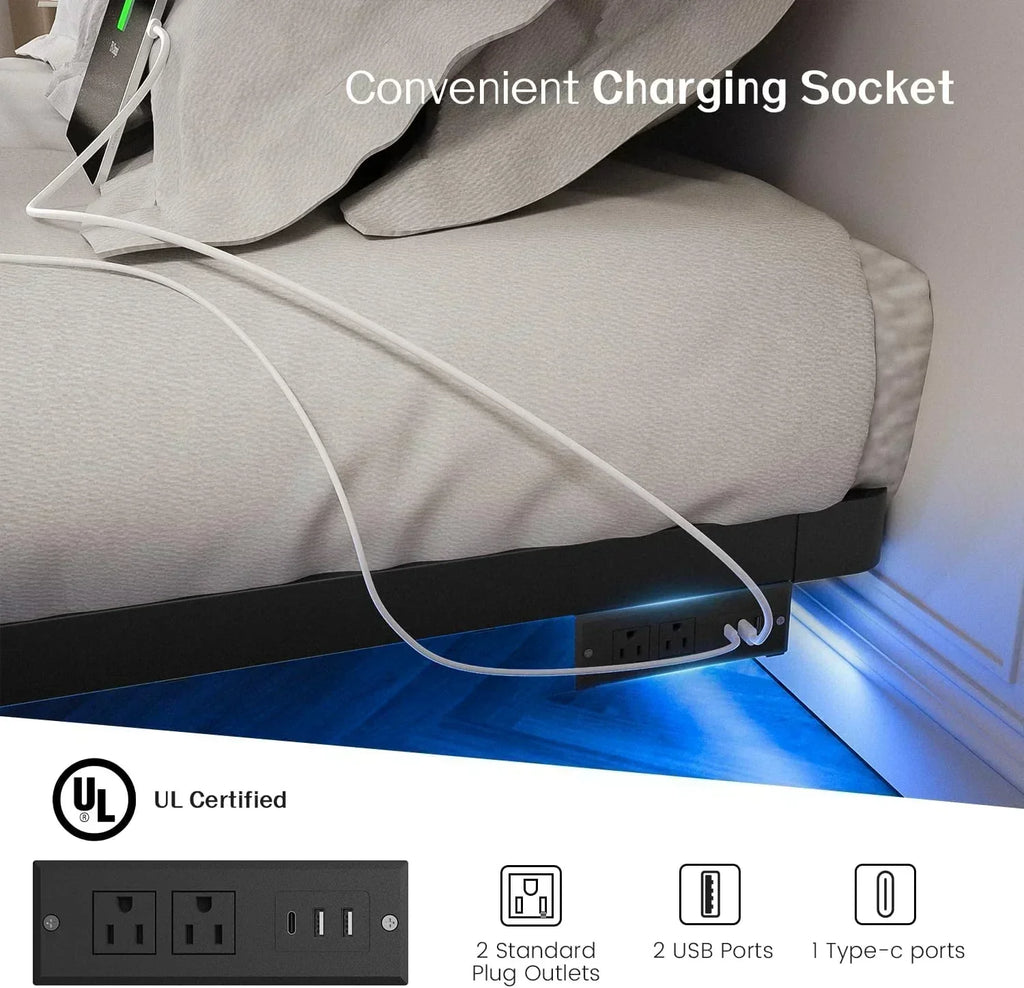 OLEVS Floating Bed Frame Queen Size with Smart LED Lights Modern Metal Platform Bed wourant