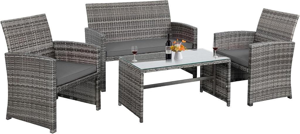 Shintenchi 4 Piece Patio Ratten Set Outdoor Furniture Set Wicker Conversation Set wourant