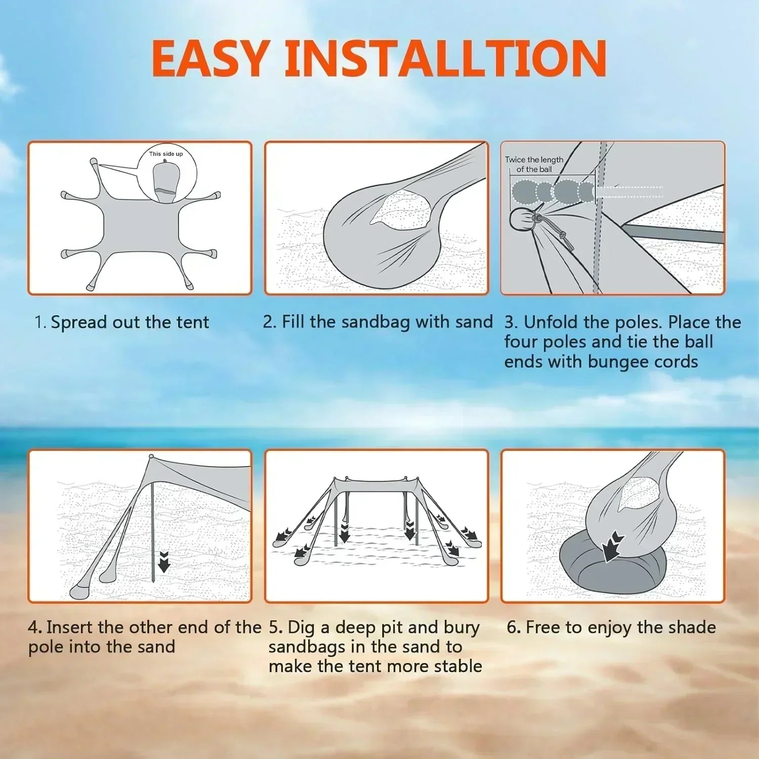Beach Tent Sun Shelter 10 x 10 FT Beach Canopy Tent Sun Shade Heavy Duty UPF50+ Beach Tent wourant