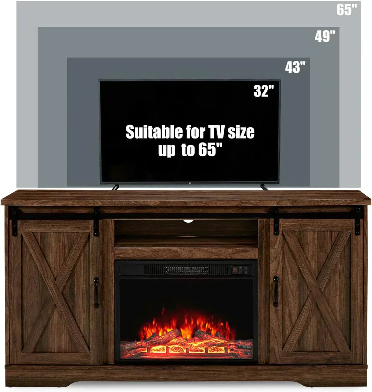 AMERLIFE Fireplace TV Stand with Sliding Barn Door  Farmhouse 63" Fireplace Entertainment Center wourant