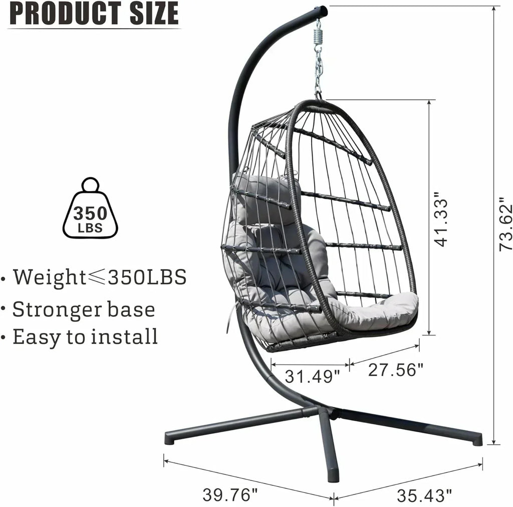 HWB Hanging Egg Chair with Stand Patio Wicker Hammock Egg Swing Chair Cushion for Bedroom wourant