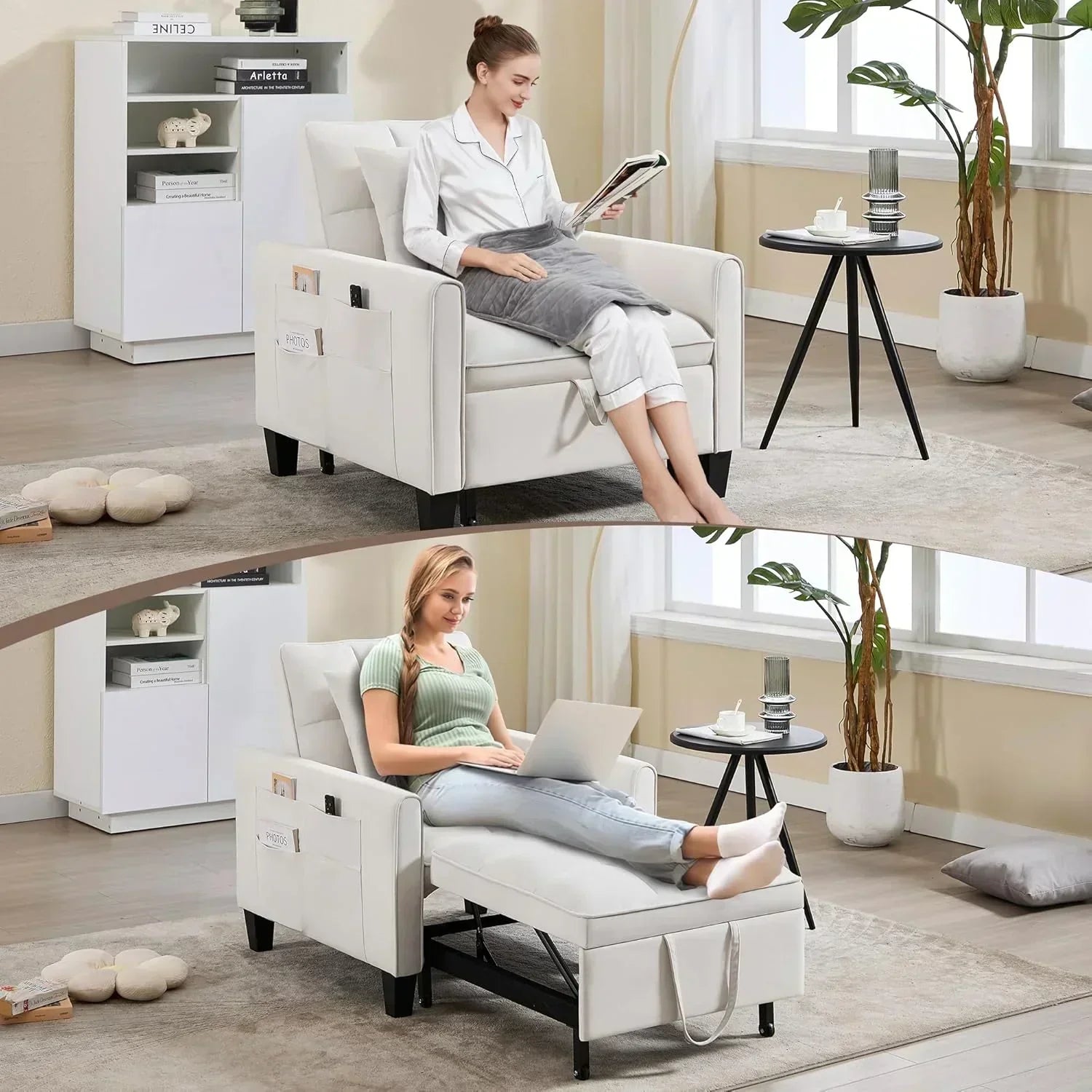Convertible Sleeper Chair 3 in 1 Sleeper Chair Bed Pull Out Sofa Bed Chairs Velvet Single Sofa wourant