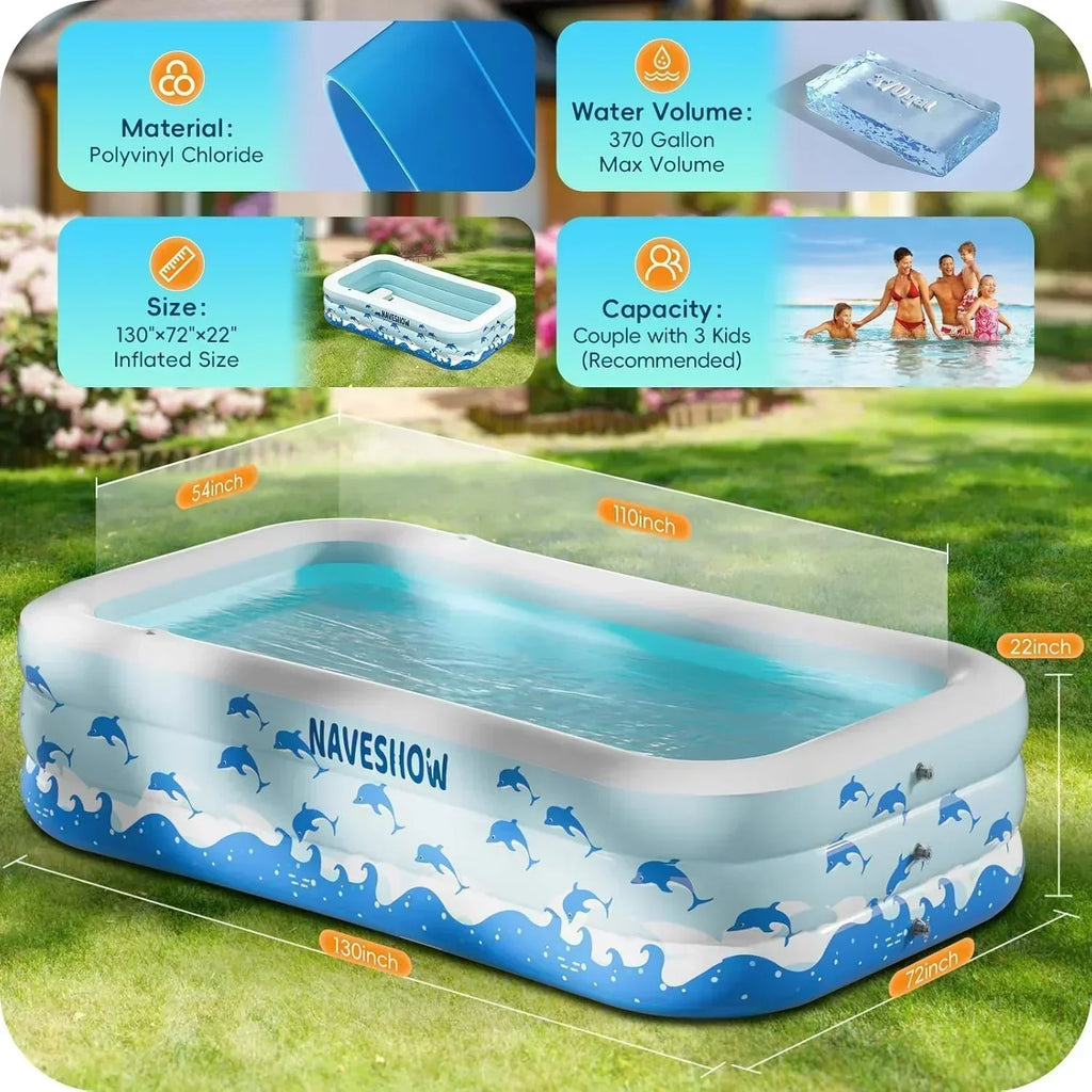 Inflatable Swimming Pool with Seats 130" x 72" x 22" Full-Sized Durable PVC Thickened wourant