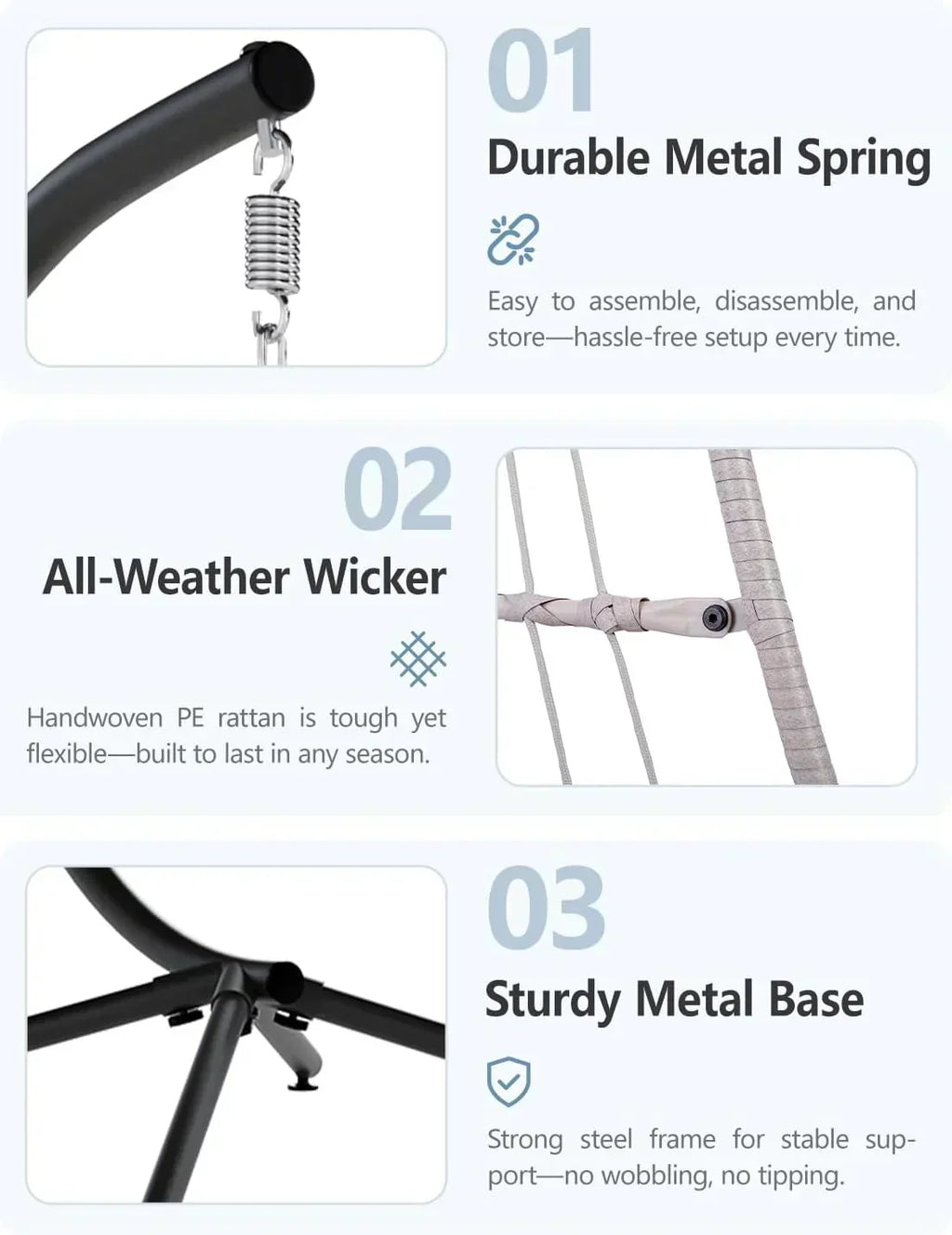 SWITTE Egg Chair Outdoor with Stand Indoor Wicker Hanging Egg Swing Chair with Cushion wourant