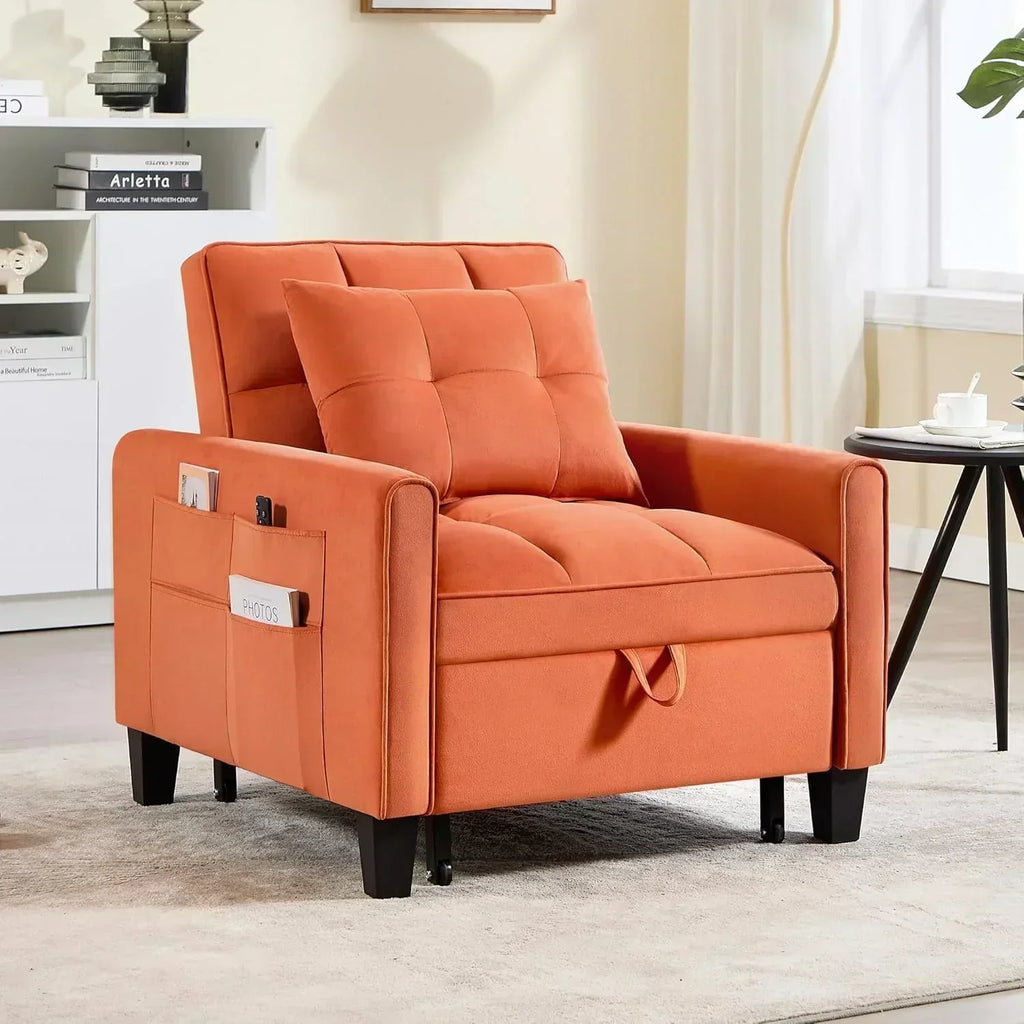 Convertible Sleeper Chair 3 in 1 Sleeper Chair Bed Pull Out Sofa Bed Chairs Velvet Single Sofa wourant
