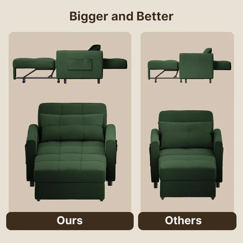 Sofa Bed Chair 3 in 1 Convertible Pullout Single Sleeper Chair Bed Spacious Multifunctional Sofa wourant