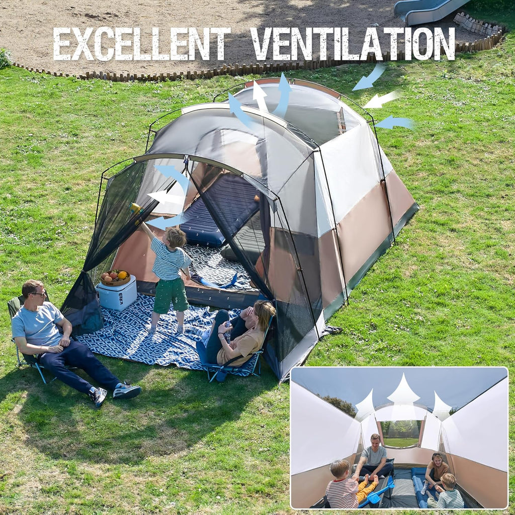 PORTAL 6/8/10 Person Family Camping Tent with Screen Room Water Resistant Big Tunnel Tent wourant