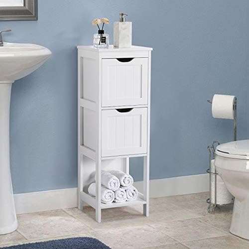 Bathroom Floor Cabinet Wooden Storage Cabinet with 2 Drawers Multifunctional Side Organizer Rack wourant