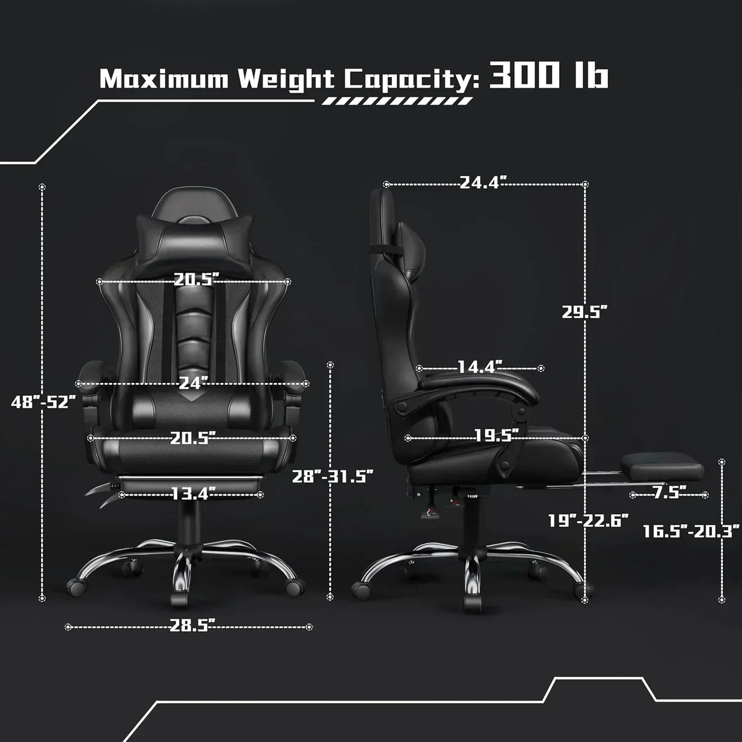 Gaming Chair with Massage Lumbar Support and Footrest Height Office Gaming Chair wourant