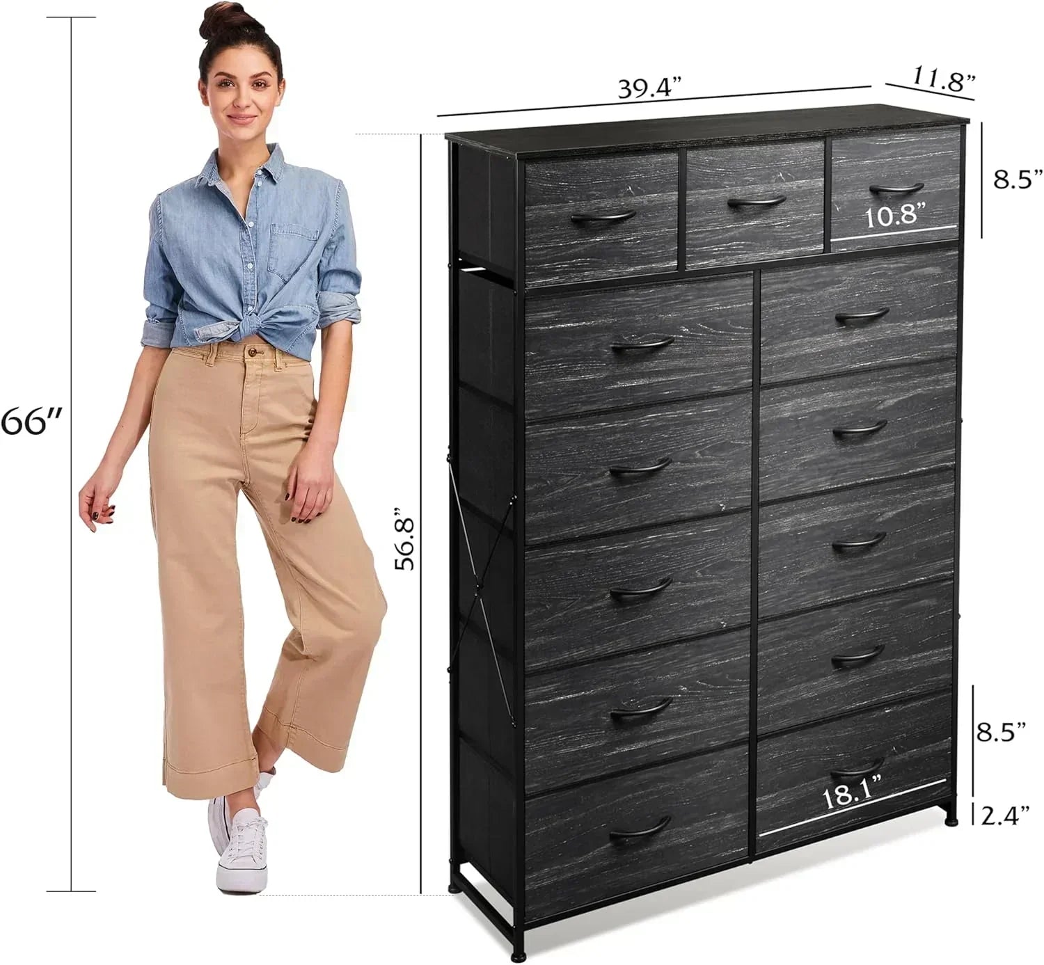 WLIVE Storage Organizer Unit with 13 Fabric Bins Storage Drawers Organizer with Steel Frame wourant