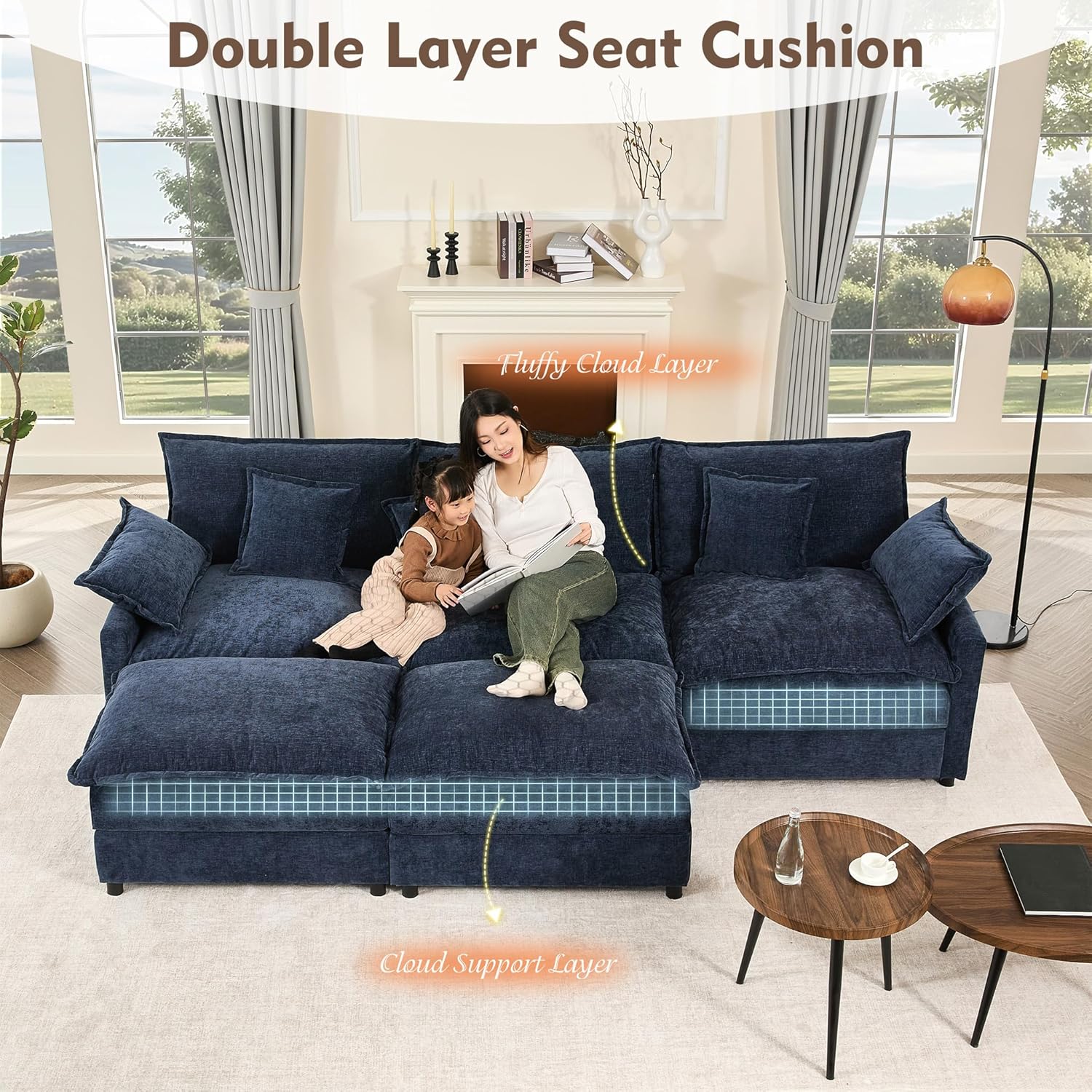 108" U-shaped sofa modular sofa Comfortable cloud sofa wourant
